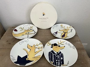 Set 4 piatti antipasti renne di Babbo Natale in ceramica fienile in scatola originale 7" - Foto 1 di 9