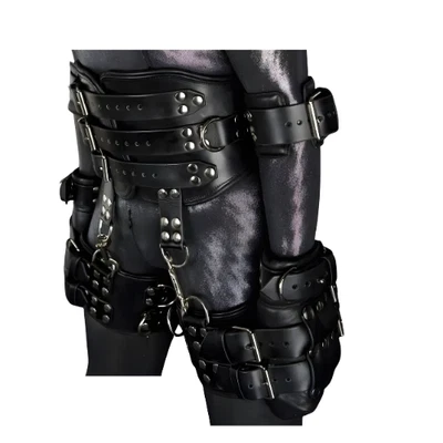 Reposamuñecas Bondage duraderas en cuero negro - estilo corsé Foto 1 de 4