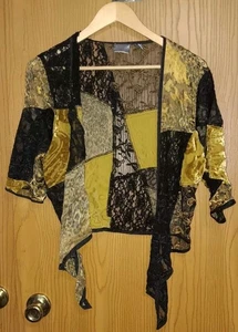 Chicos Cardigan Donna Pizzo Velluto Burnout Cropped Taglia 0 Nero e Leapard... - Foto 1 di 6