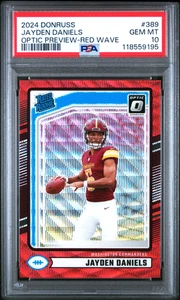 JAYDEN DANIELS 2024 OPTIC PREVIEW RED WAVE PRIZM RC #389 PSA 10 GEM MINT! NFL QB - Picture 1 of 2