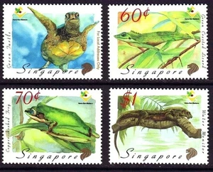1999 Singapore 1999 Reptiles and Amphibians, Complete 4v in mn - Picture 1 of 2