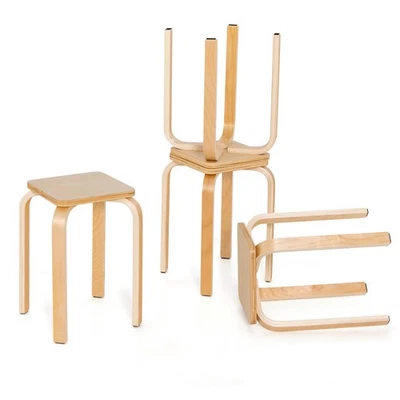 4 Set Square Backless Stools w/ Rounded Corners & Anti-slip Felt Mats Wooden - Image 1 of 4