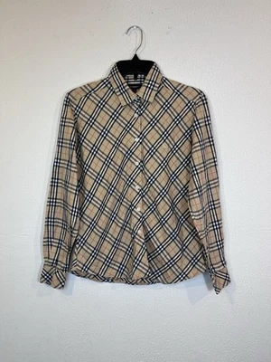 Camisa a cuadros de algodón beige Burberry para mujer talla M con botones Foto 1 de 4
