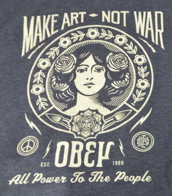 Obey Women Hoodie S Gray Graphic Print Fleece Make Art Not War Logo Pullover - Image 1 of 4