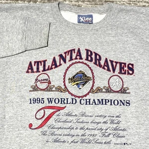 LEE Vtg Atlanta Braves 1995 World Series Champions Graphic Crewneck Sweatshirt L - Picture 1 of 10