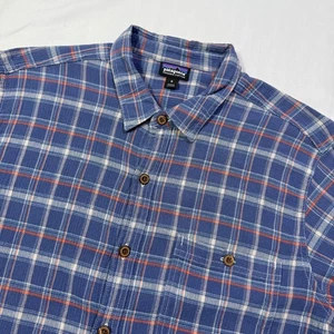 Patagonia Organic Cotton Blue Plaid Short Sleeve Button Up Shirt Men's Medium - Picture 1 of 9