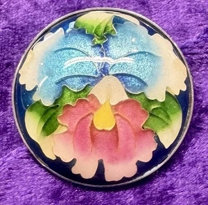Silver Enamel Flower Pendant Brooch Vintage Gift Box - Picture 1 of 6