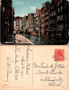 Postcard of Amsterdam Canal with Colorful Buildings and Boats - Picture 1 of 1
