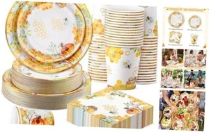 250 Pcs Bee Party Disposable Tableware Set Paper Plates and Napkins Cups - Picture 1 of 7