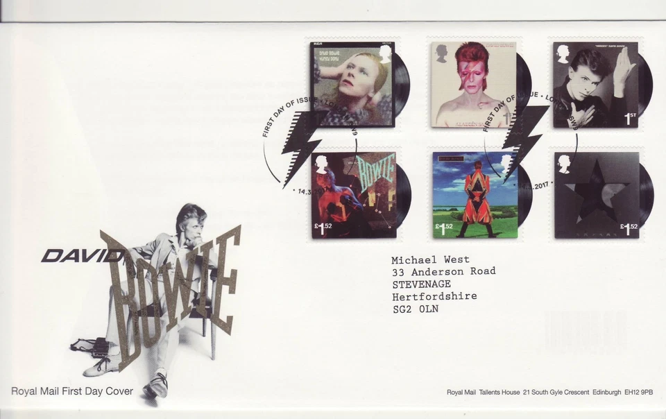 GB Stamps First Day Cover David Bowie, music, song, chart, download, CD SHS 2017 - Image 1 of 1