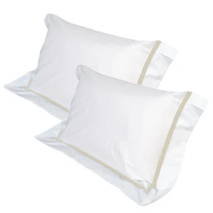 Coppia Cuscini Set 4 Fodere GRATIS in Morbido Cotone Bianco + Balza Riga Beige - Imagen 1 de 6