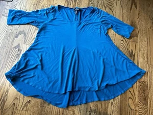 Eileen Fisher Womens Tunic Top XS Blue Hi-Low Pullover Stretch Half Sleeve GUC - Picture 1 of 6