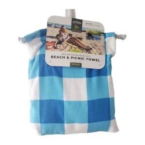 Travelon Beach and Picnic Towel Blue and White Gingham Print New in Package - Picture 1 of 1