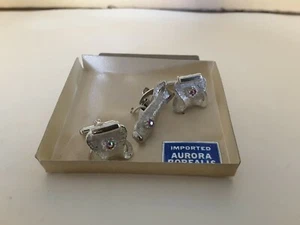 Vintage Aurora Borealis Cufflinks & Tie Bar Clasp Set. Silver Tone  - Picture 1 of 9