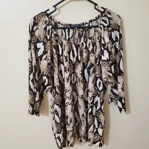Notations XL Damen Bluse Oberteil Gummizug U-Ausschnitt 3/4 Arm Animal Print - Bild 1 von 11