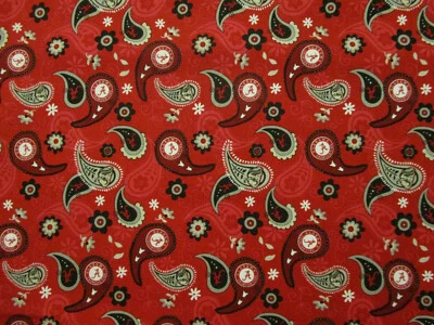 ALABAMA CRIMSON TIDE UNIVERSITY BIG AL LOGO PAISLEY COTTON FABRIC FQ  - Image 1 of 4