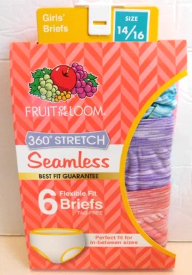 Fruit Of The Loom Girl's Seamless Flexible Fit Brief Underwear 6 Pair Size 14/16 - Image 1 of 4