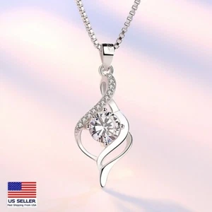 Women 925 Sterling Silver Necklace Crystal 3D Abstract Rotating lines Pendant - Picture 1 of 3