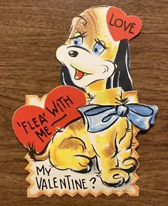 Biglietto di auguri San Valentino vintage anni 40 cane cucciolo "Flea with Me" USA - Foto 1 di 11