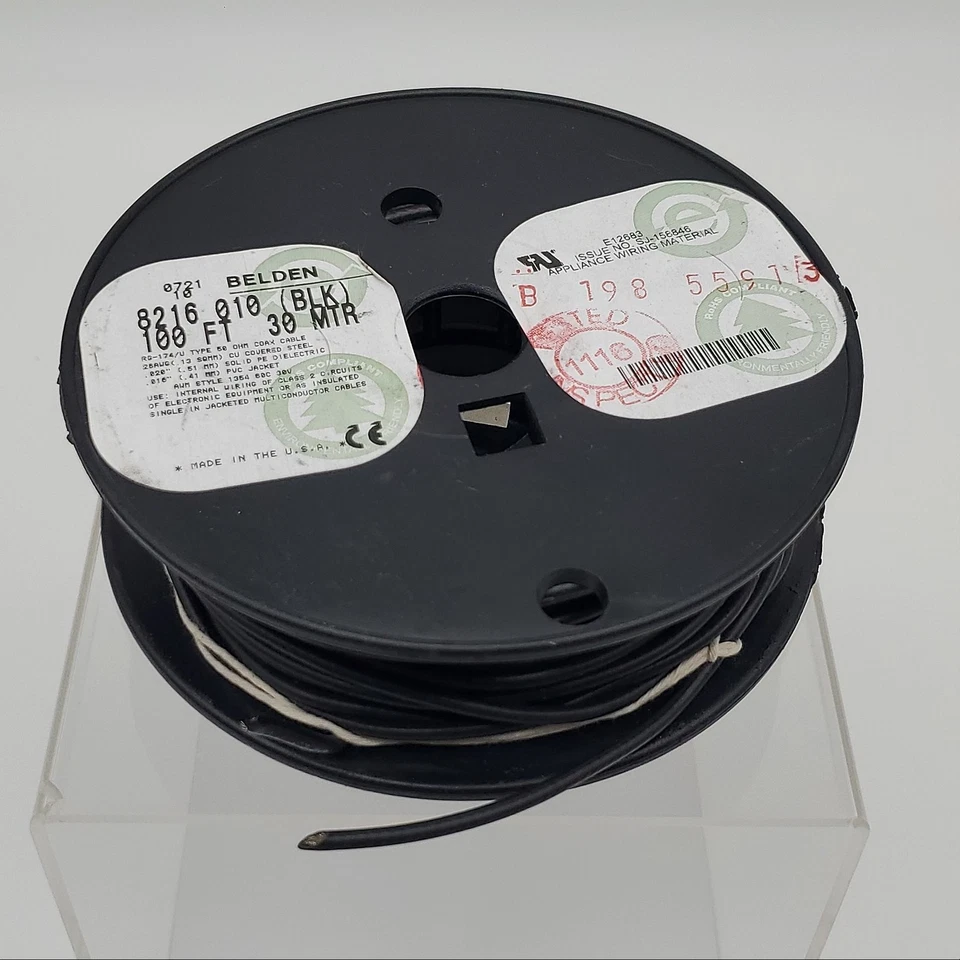 Fio de transmissão Belden 8216 010 100 pés cabo coaxial RG-174 26 AWG 7x34 50 OHM - Imagem 1 de 4