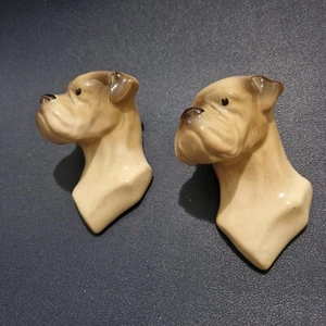 Vintage RARE Pair Boxer Dog Head SylvaC Pottery Mini Wall Plaques England - Picture 1 of 8