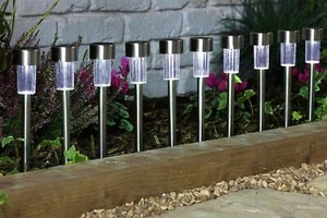 10x Solar Pfahlleuchten Garten LED Lampen Außen Terrassenbeleuchtung Edelstahl - Bild 1 von 4