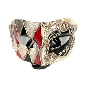 Red Venetian Eye Mask Floral Checkered Masquerade Ball Party Accessories - Picture 1 of 4