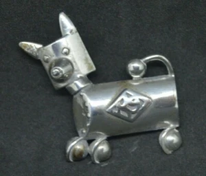 Unusual quirky modernist pewter dog pin brooch K9 - Picture 1 of 3