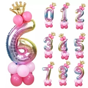 13pcs Set 30" Girls Princess Number Rainbow Crown Balloon Foil Birthday Party UK - Picture 1 of 21
