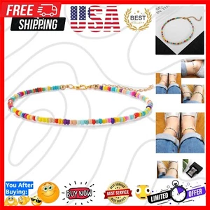 Bohemian Seed Bead Anklet for Women - Adjustable 14K Gold Chain Beach Accessory - Picture 1 of 8