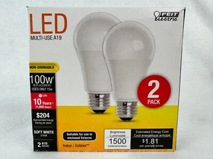 Feit Electric LED Multi-Use A19 Soft White Light Bulb 100 Watt Pack of 2 - Picture 1 of 8