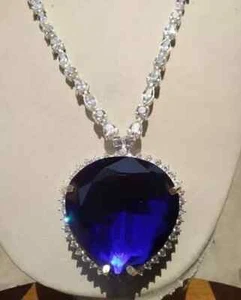 Gorgeous Titanic Movies Heart Of The Ocean Necklace 125 ct Sapphire & CZ 20 inch - Picture 1 of 12