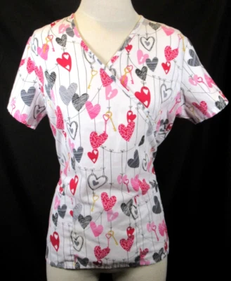 女式简单基本磨砂上衣白色心形钥匙情人节 S 小号 — 第 1/4 张图片