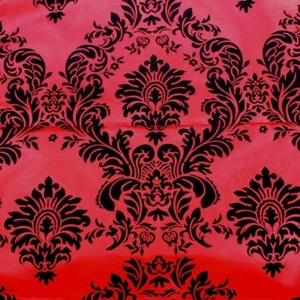 20 Yards Red and Black Flocking Damask Taffeta Velvet  Fabric 58" Flocked Decor - Picture 1 of 4