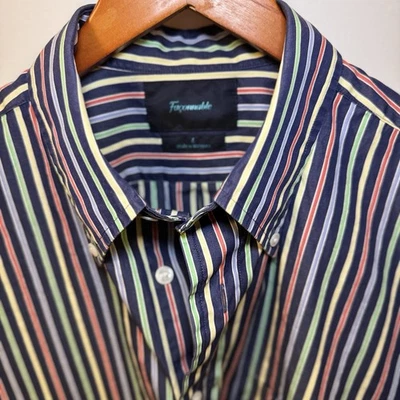 Faconnable Button Up Shirt Men's 100% Cotton Striped Short Sleeve  Size L VGC - Image 1 of 4