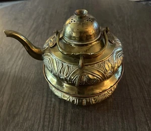 Vintage Gold Color Tin Tea Pot 8 Inch Tall-decorative - Picture 1 of 23