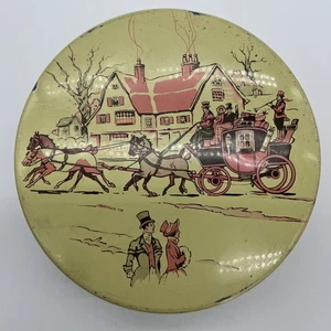 Fruit Cake Bakers Of America Vintage 7” Tin Sewing Kit Button Box Horse & Buggy - Picture 1 of 9
