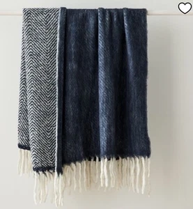 West Elm Herringbone Soft Touch Throw, 50"x70", blue white NEW - Picture 1 of 6