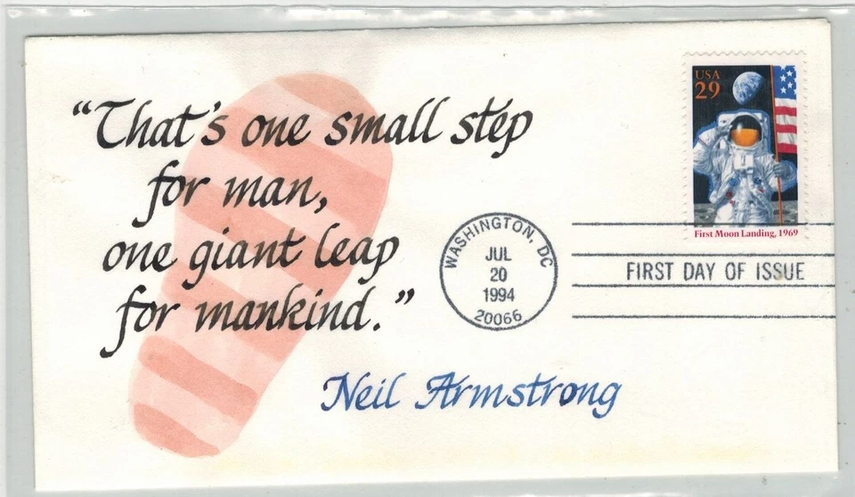 SCARCE VERMONT SCRIBES FDC 2841 MOON LANDING 25th ANNIV. & NEIL ARMSTRONG QUOTE - Image 1 of 1