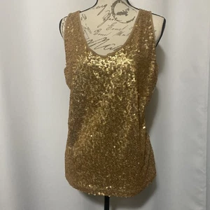 Camisa sin mangas con lentejuelas doradas New York & Co para damas talla L ropa de fiesta navideña - Imagen 1 de 21