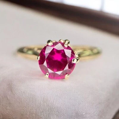 Victorian Era Rose Gold 10k Yellow Gold Round Pink Red Ruby Solitaire Ring - Image 1 of 4
