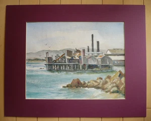 MARY RIANDA, GELISTETER MONTEREY KALIFORNIEN KÜNSTLER, VINTAGE AQUARELL HAFENKÜSTE - Bild 1 von 20