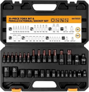 31-teiliger Torx Bit: Premium CR-V & S2 legierter Stahl, Star T8-T70 & E-Torx E4-E24 - Bild 1 von 9
