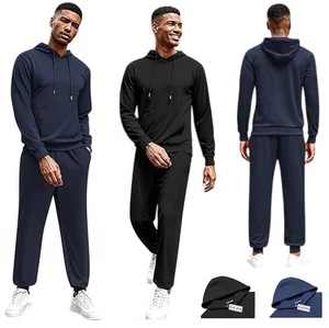 Mens Hooded Plain Tracksuit Fleece Cuff Joggers Bottoms Sweatshirts Cotton Blend - Picture 1 of 9