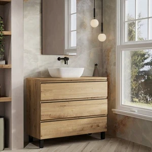 Vatilla 1000mm Floorstanding Bathroom Vanity Unit with Worktop -Ostippo Oak - Picture 1 of 7