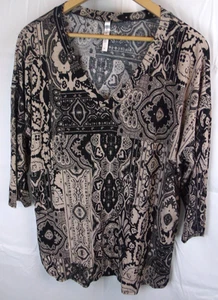 Dear Scarlett Black Beige Geometric Kni 3/4 Sleeve Blouse Size Women's 2X - Picture 1 of 6