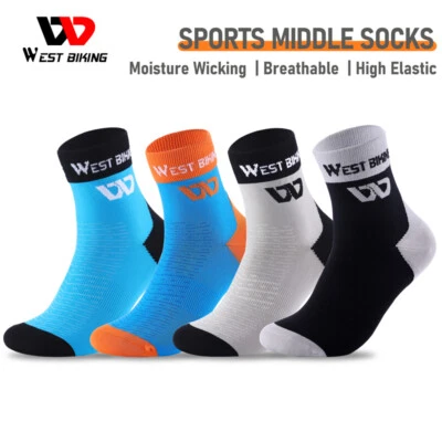 Cycling Socks Breathable Compression MTB Road Bike Sports Middle Socks a Pair - Image 1 of 4