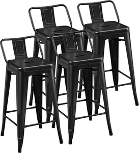 26 Inch Metal Bar Stools Set of 4 Counter Height Barstools with Low Back Indoor - Picture 1 of 10