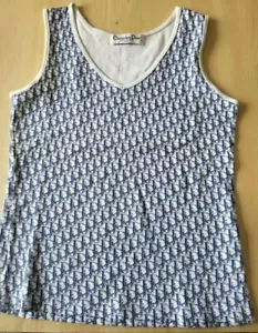 Christian Dior Women Tank Top Trotter Logo Pattern Vintage Blue White XS 202502M - Picture 1 of 2