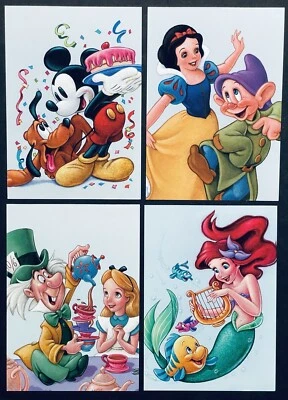 EE. UU. 2003 EL ARTE DE DISNEY CELEBRACIÓN CONJUNTO DE 4 POSTALES BLANCO COMO LA NIEVE ARIEL ALICE Foto 1 de 4